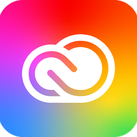 Adobe Creative Cloud logo with an infinity-shaped white cloud on a multicolored gradient background.