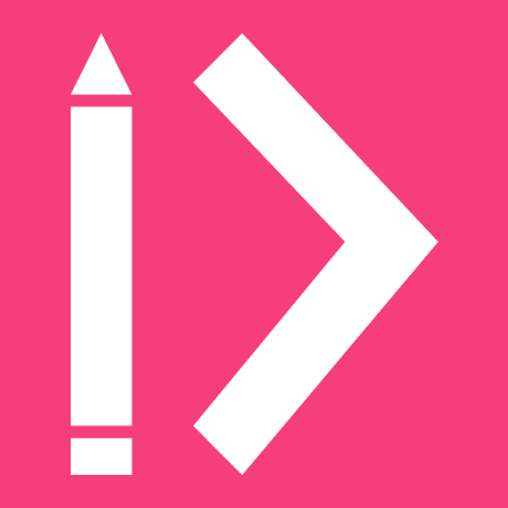 White arrow pointing right with a vertical line and triangle on pink background. Zero Height Logo.  
