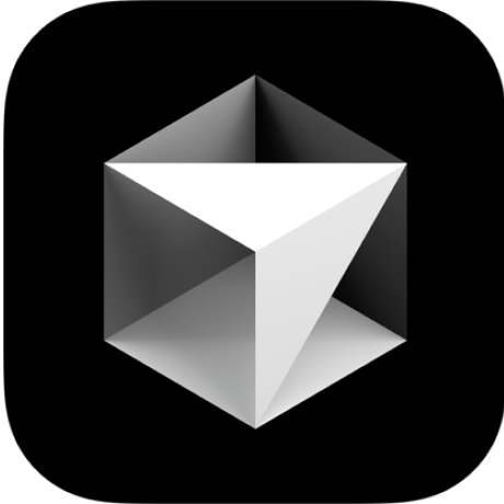 Three-dimensional geometric shape with white and gray triangular faces on a black background. Cursor AI Logo .