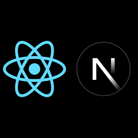 React logo with a light blue atom symbol next to a dark circular Next.js logo with a stylized white letter N.