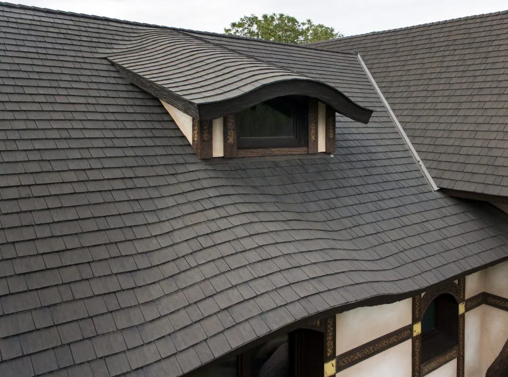 Euroshield Beaumont Shake rubber shingles on unique structure