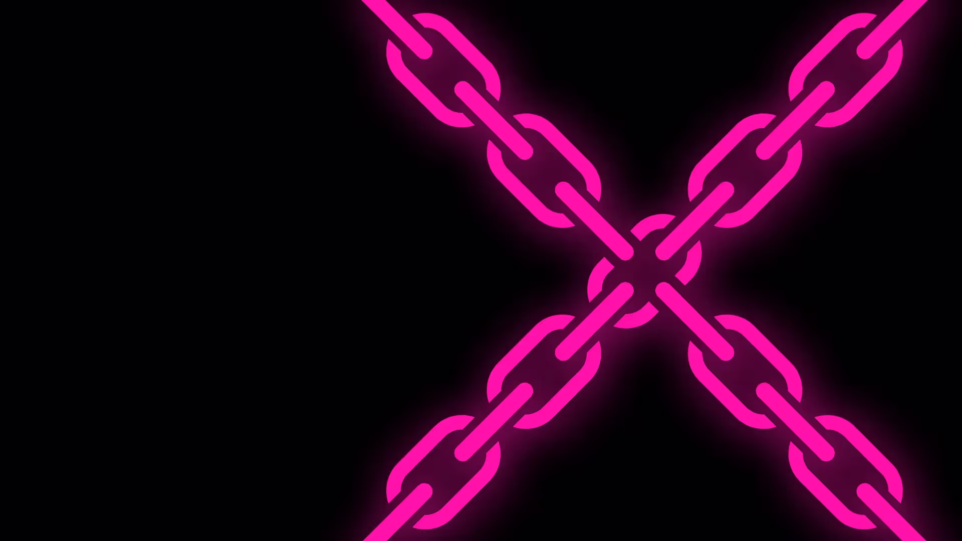 Two bright neon pink chains crossing in an X shape on a black background, glowing with a soft pink outline.