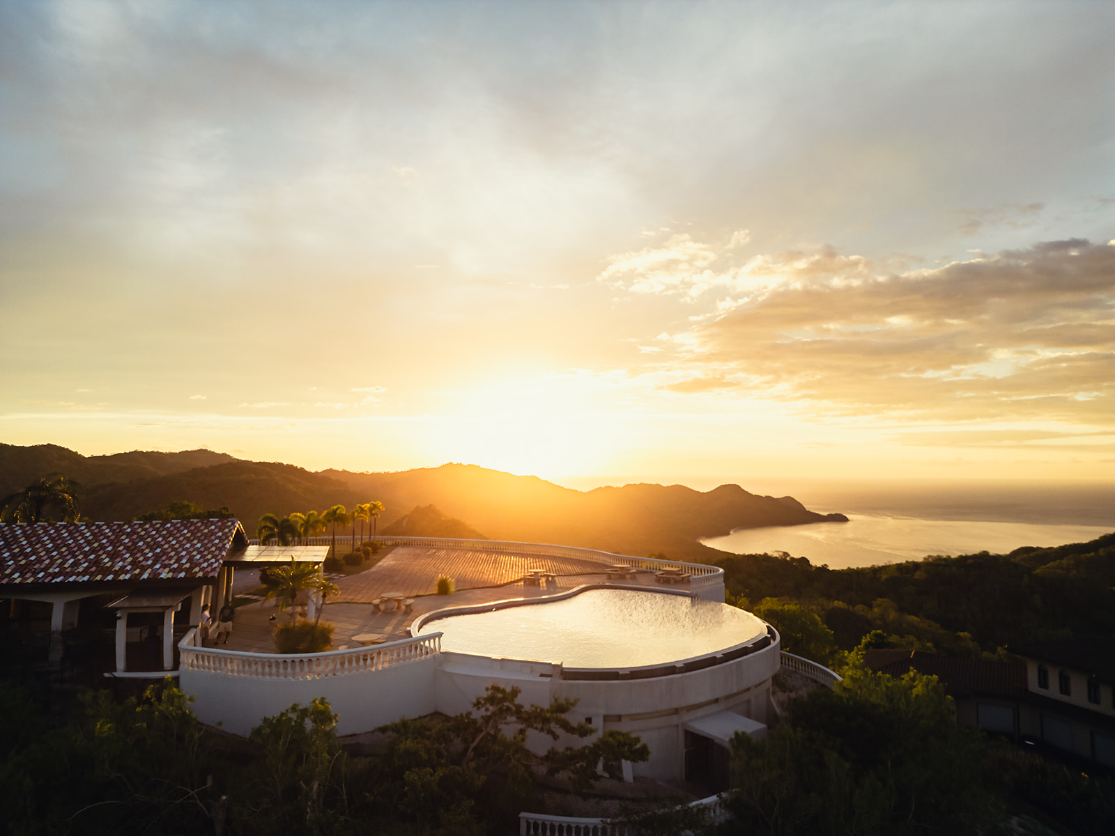 Ocean-view infinity pool at sunset in Guanacaste, Costa Rica