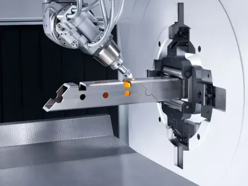 TRUMPF tube laser cutting a square steel tube