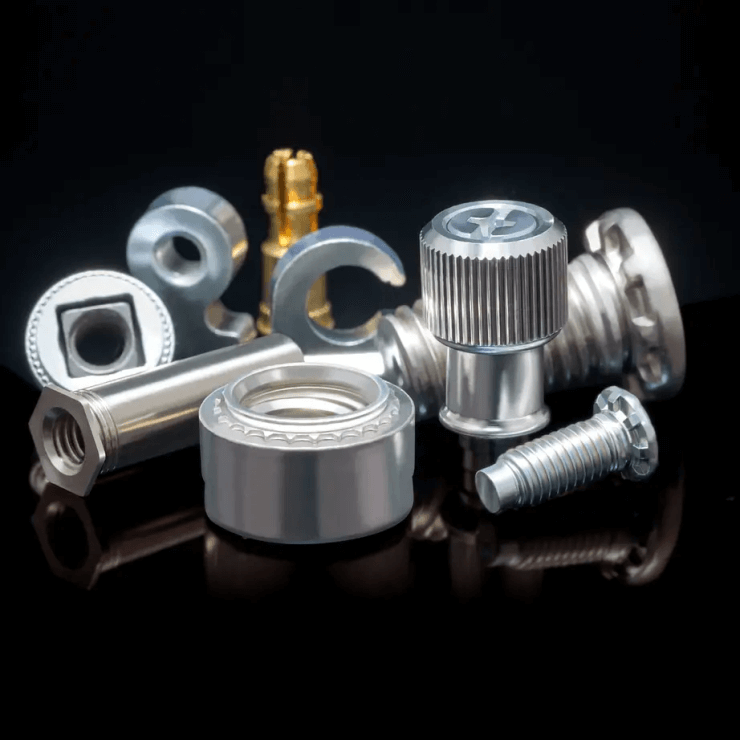 A pile of different metal fasteners