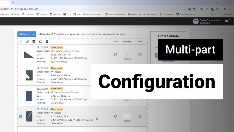 Photo of a variety of custom sheet metal parts