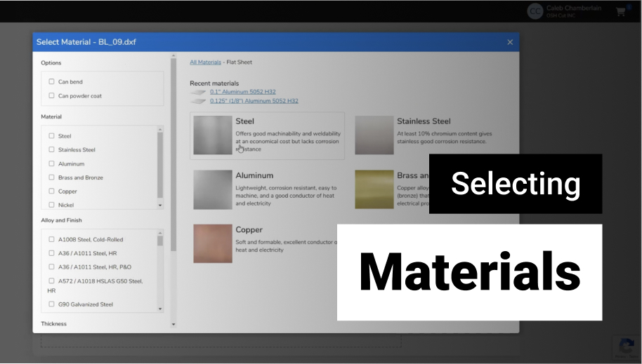 Photo of the metal part cut out on different metals