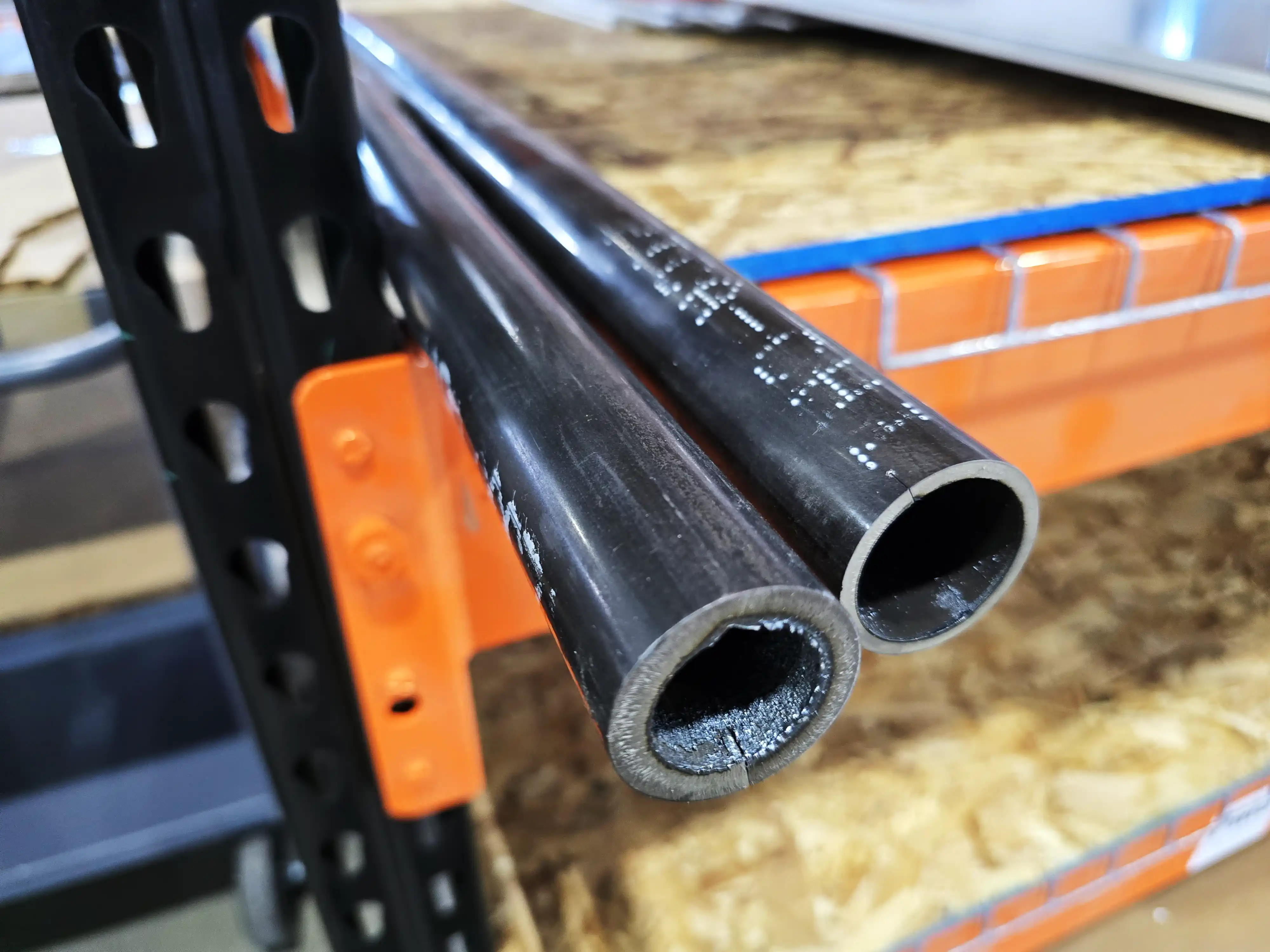1026 DOM steel tubes on a rack
