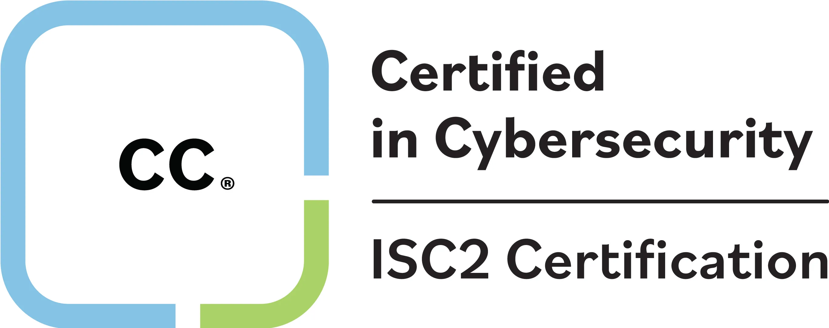 Certified in Cybersecurity ISC2 Certification logo with blue and green rounded square outline around black letters CC.