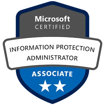 Microsoft Certified Information Protection Administrator Associate badge with two stars.