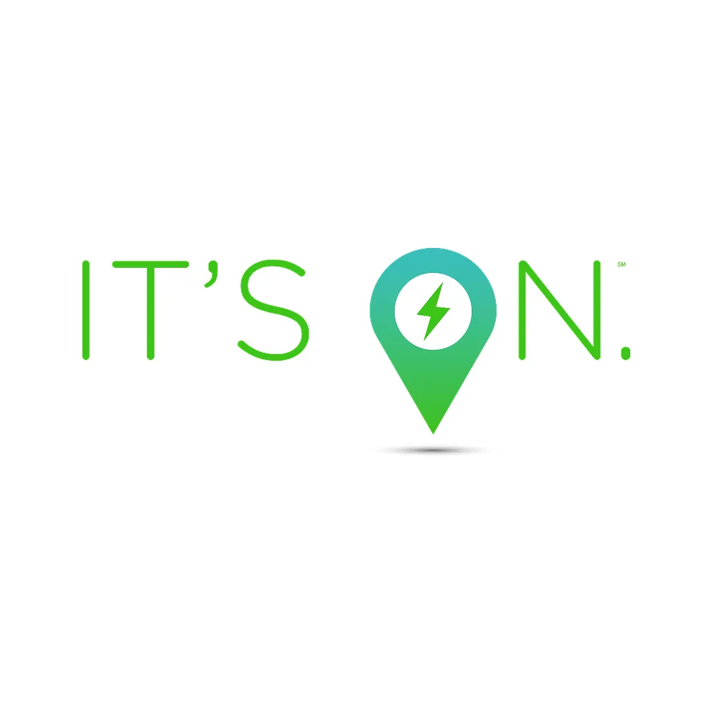 The SDG&E "It's ON." campaign logo in green with a teal location pin replacing the letter O, on a white background.