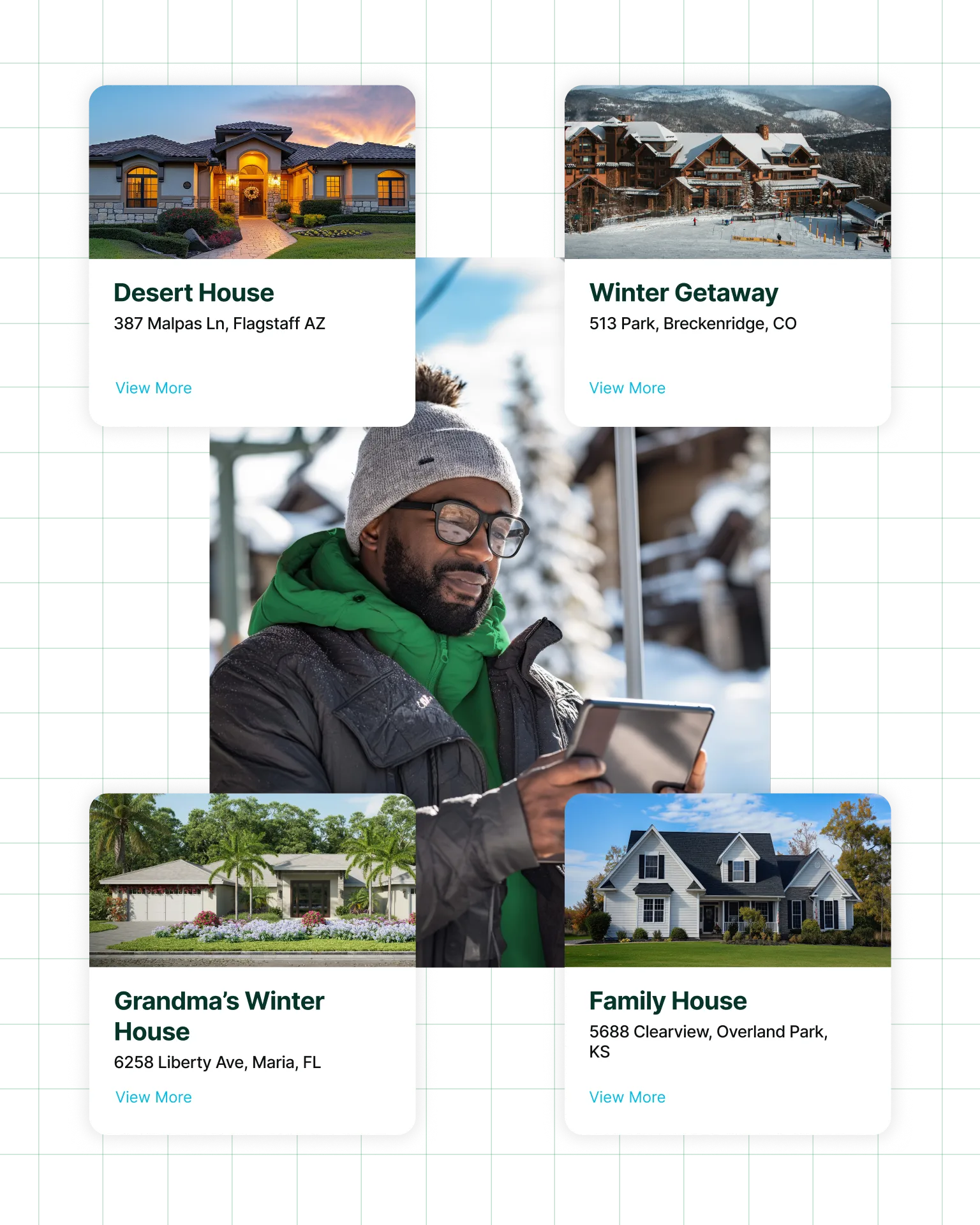 Man using HouseFacts on a phone managing multiple homes