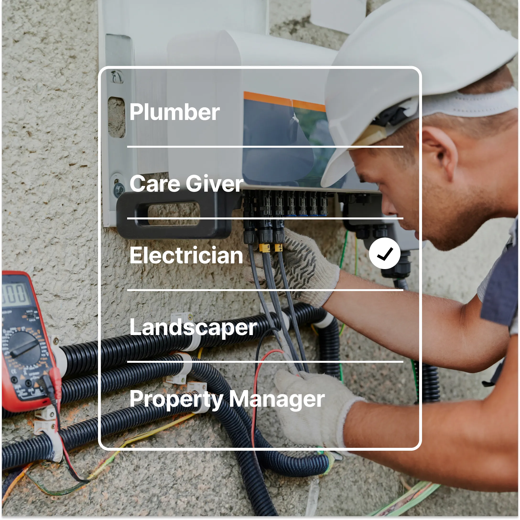 An image and list of tradesman to demonstrate how homeowners can collaborate with third parties