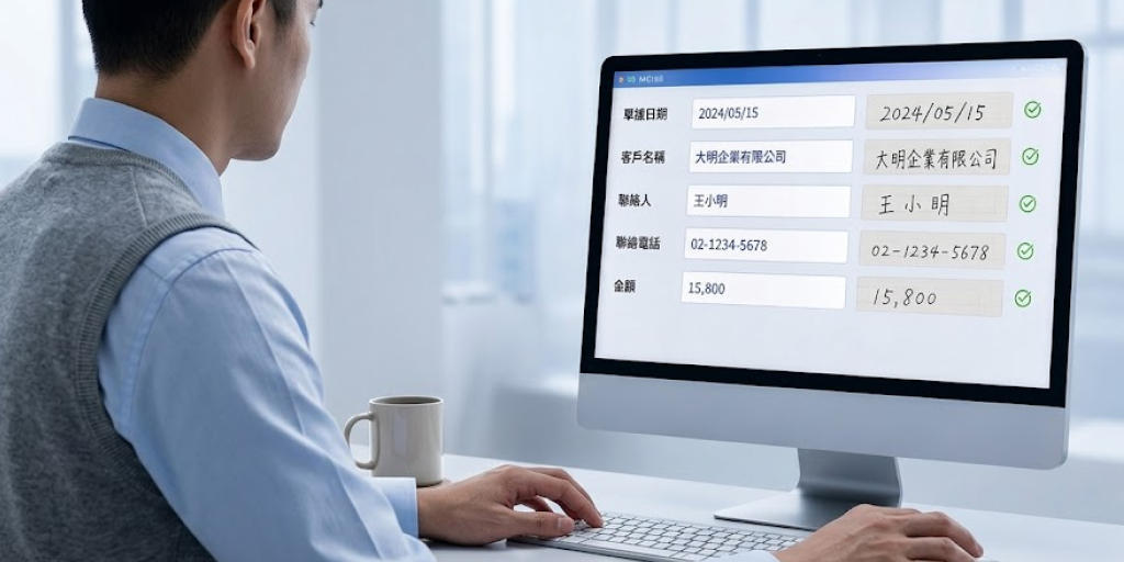優化流程：辨識結果自動登打，欄位旁即時比對原稿