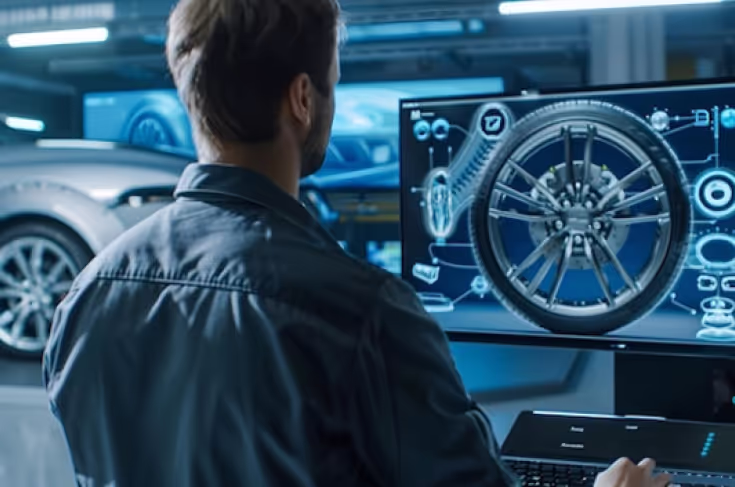Kỹ sư kiểm tra dữ liệu thiết kế xe