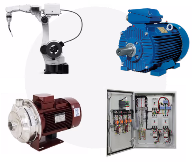 Động cơ điện
Tủ điện & PLC
Cánh tay robot
Các thiết bị thao tác công nghiệp