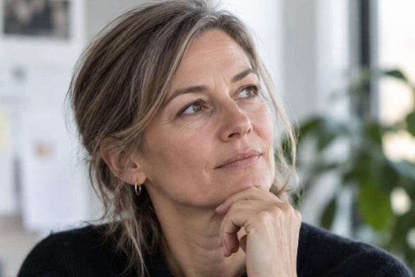A woman thinking.