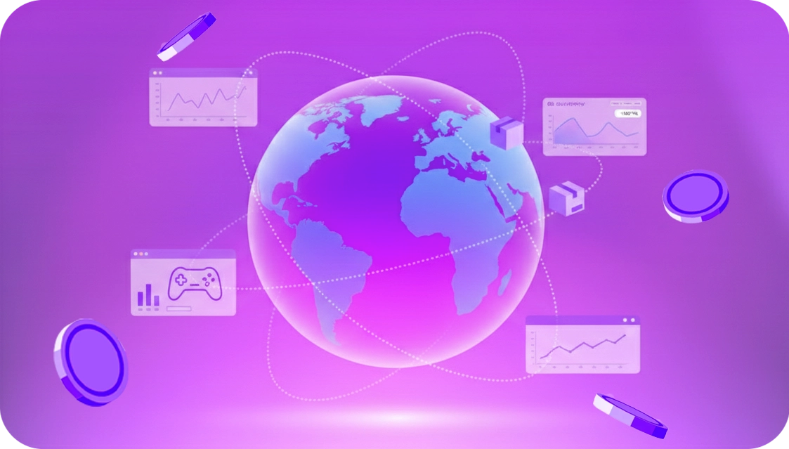Circular progress gauge showing a 250% increase in traffic with purple gradient background.