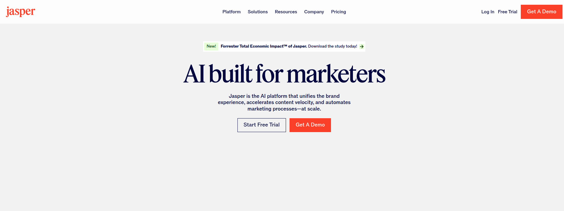 Jasper homepage hero section displaying main information