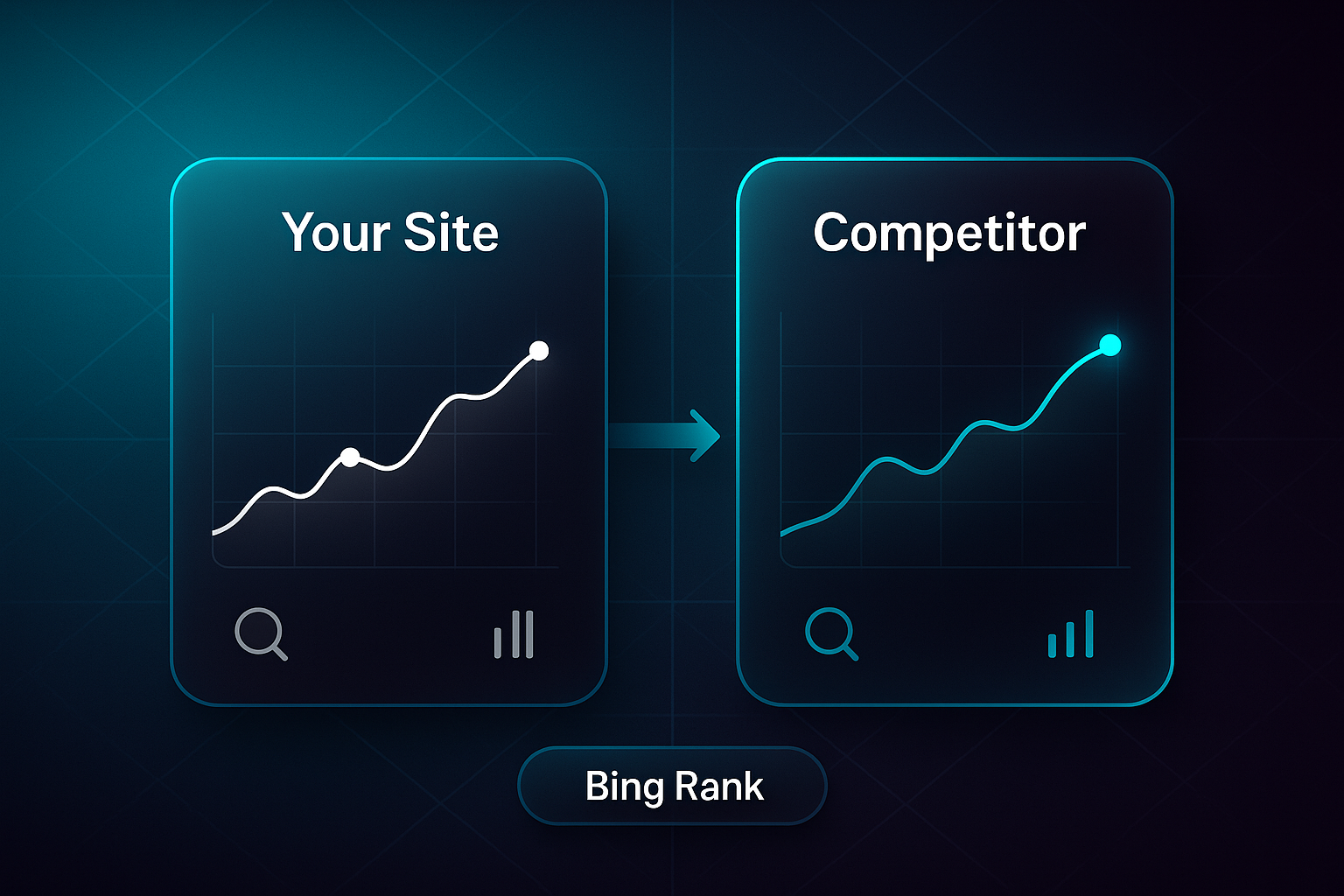 Infographic comparing two trend line charts labeled 'Your Site' and 'Competitor' with highlighted data points and Bing Rank label.