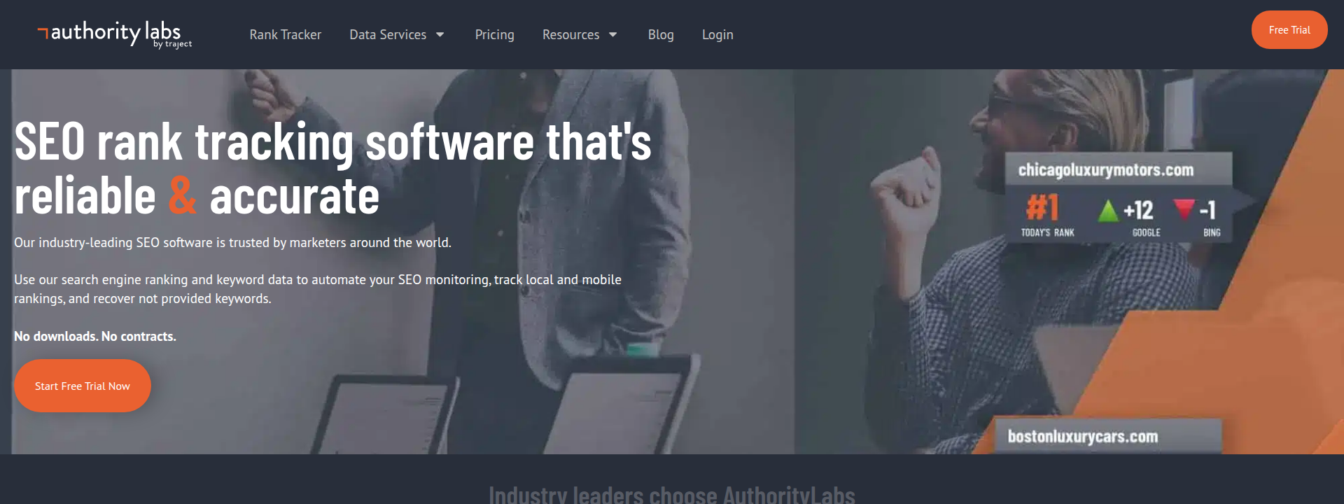 AuthorityLabs homepage hero section displaying main information
