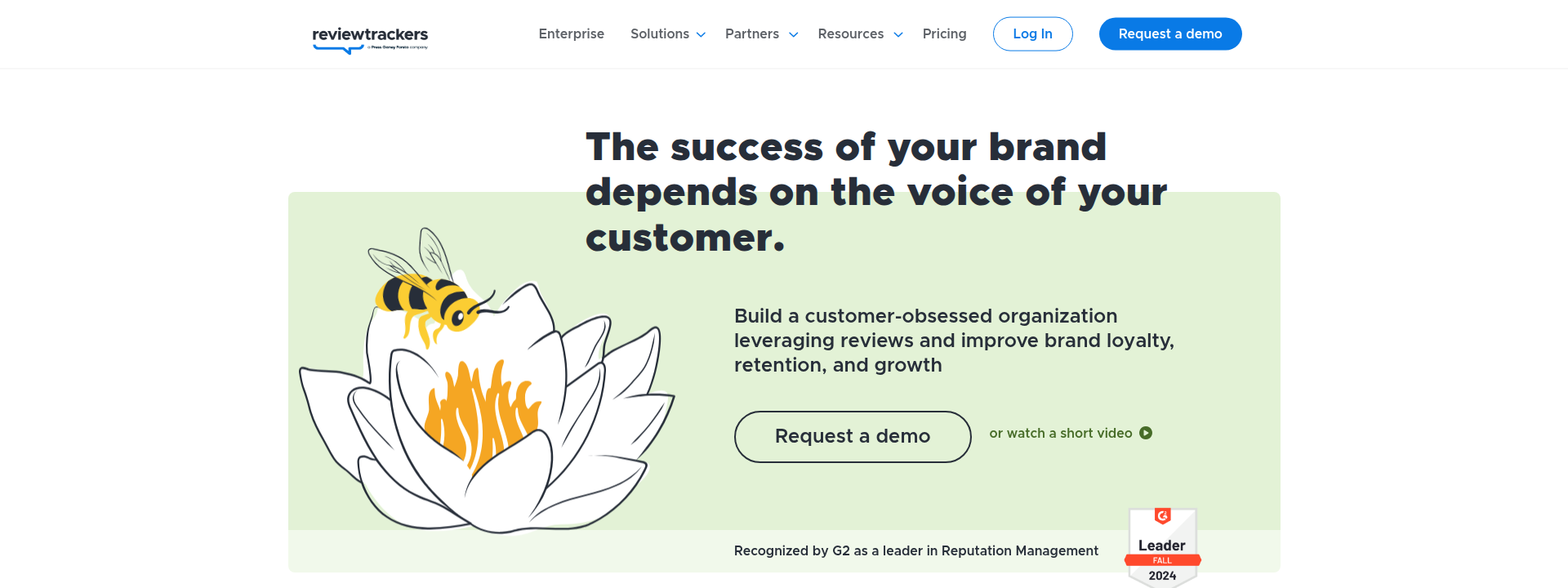 ReviewTrackers homepage hero section displaying main information
