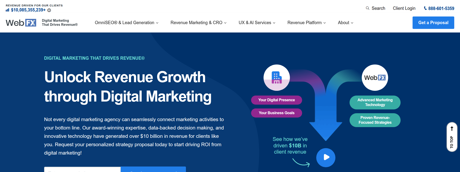 WebFX homepage displaying the main hero section