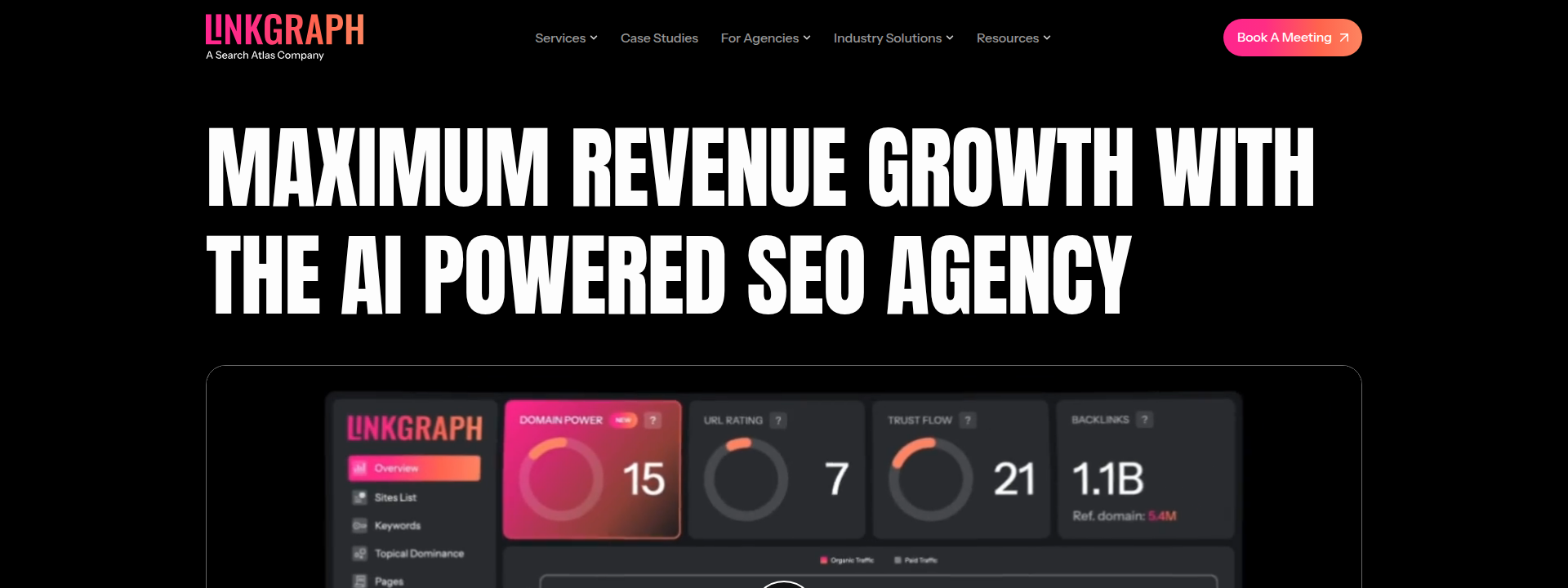 LinkGraph homepage hero section displaying main information