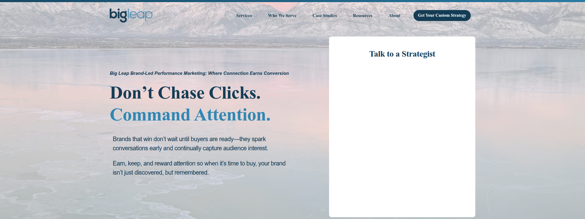 Big Leap homepage displaying the hero section information