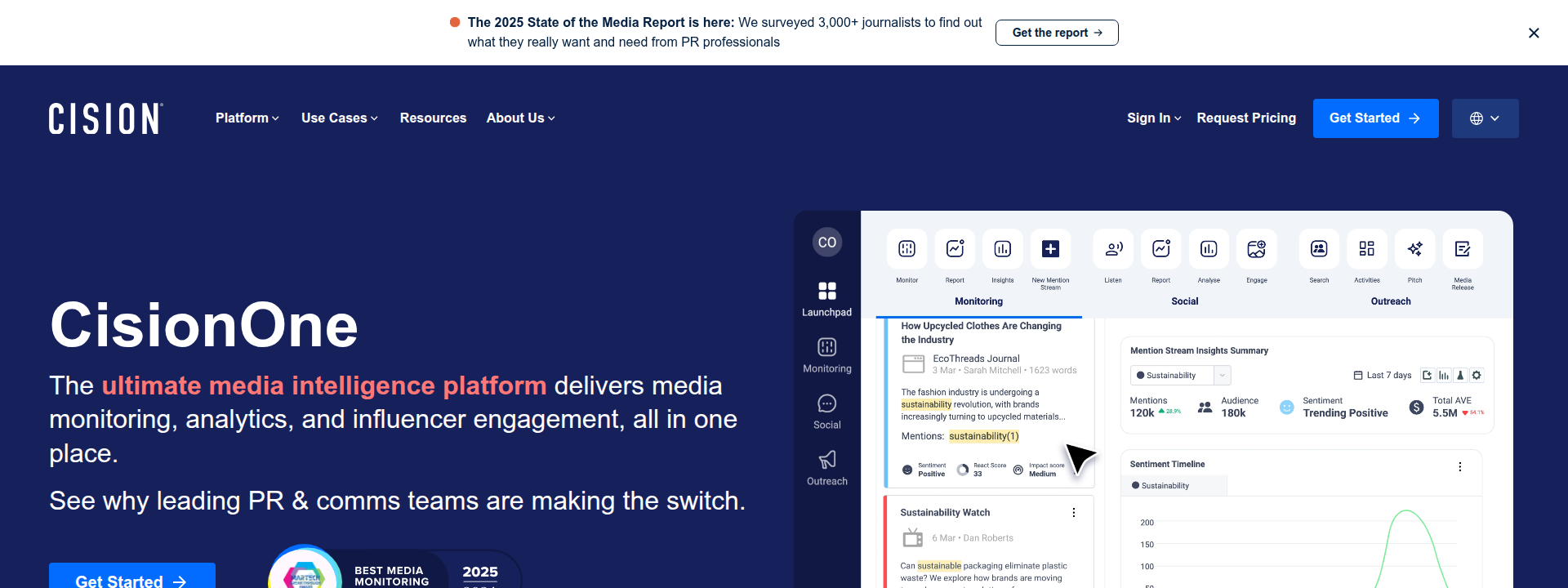 Cision homepage hero section displaying main information