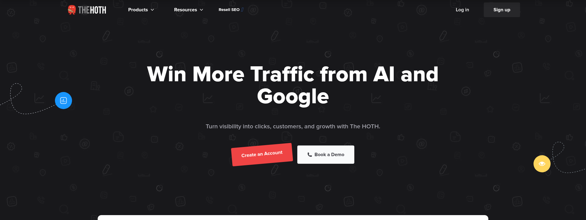 The HOTH homepage displaying the main hero section information