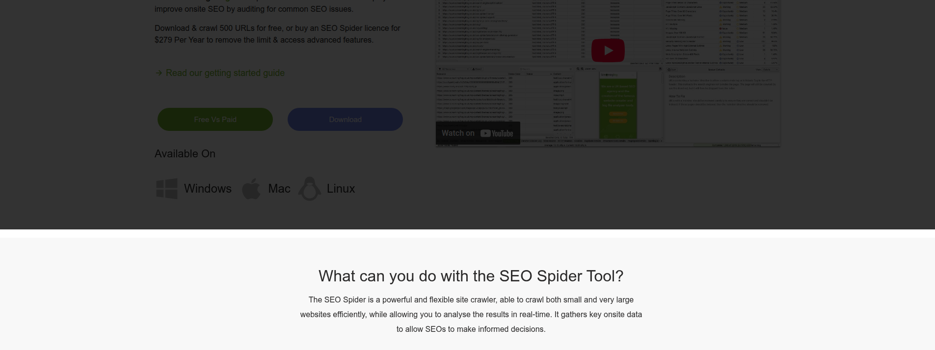 Screaming Frog product interface showing hero information