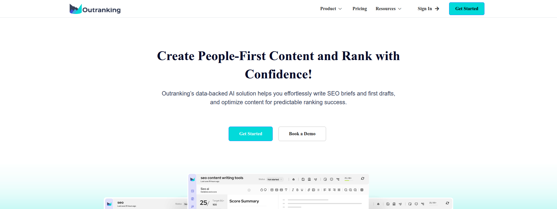 Outranking homepage hero section displaying main information