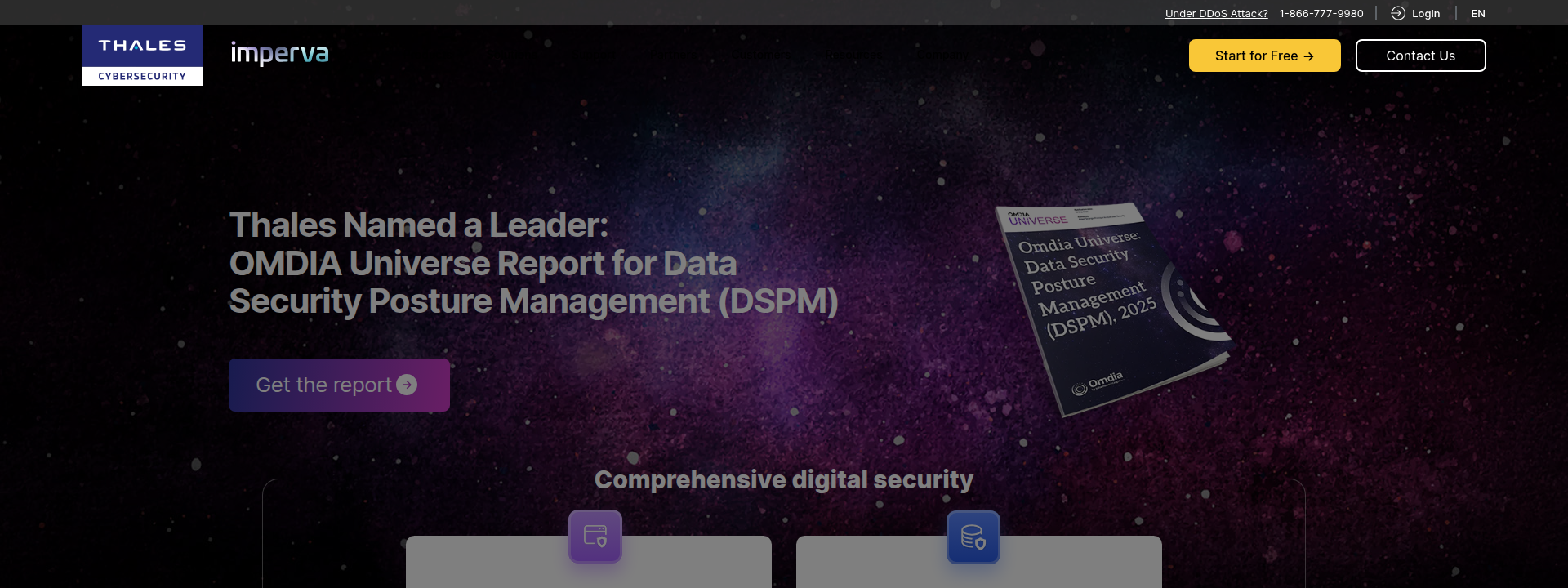 Imperva homepage hero section displaying main information