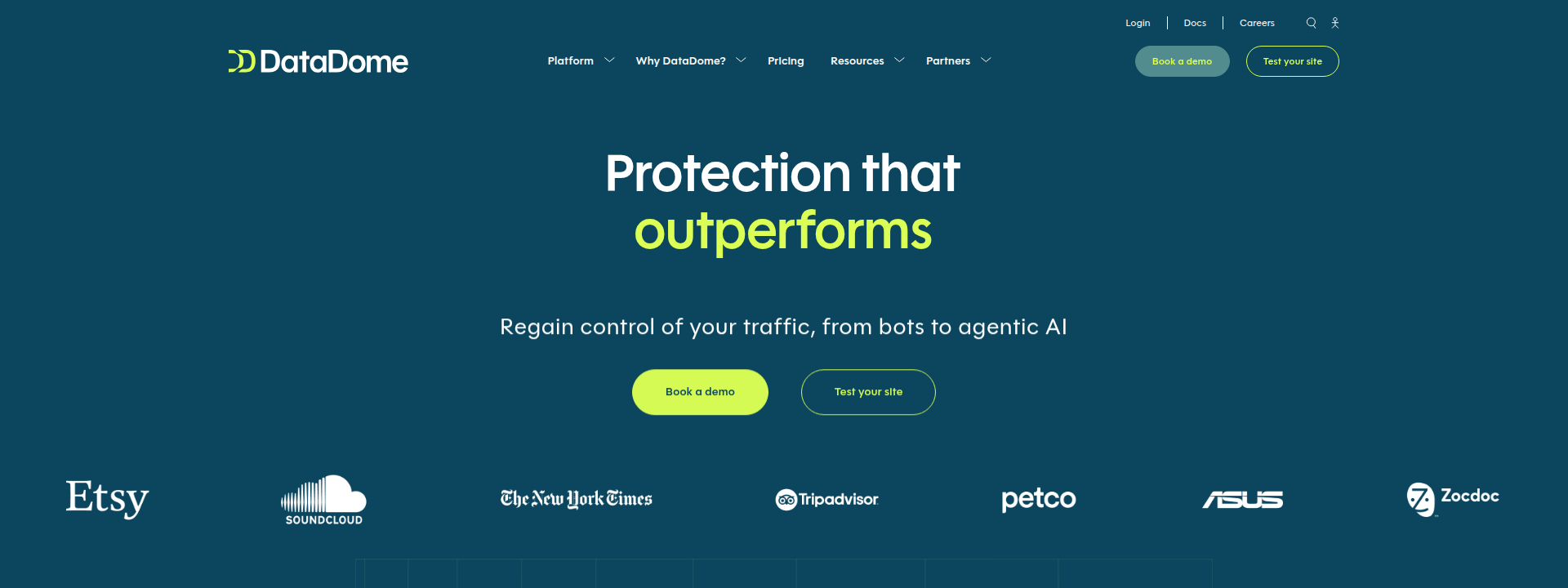 DataDome homepage hero section displaying main information