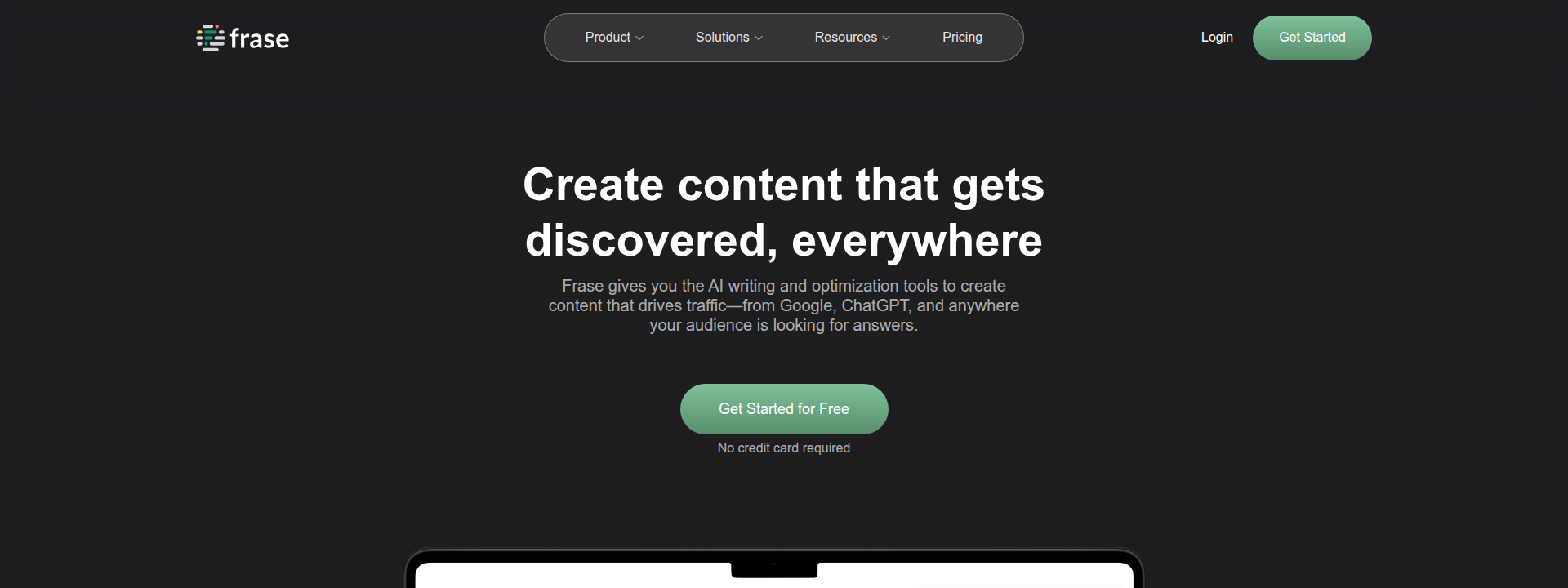 Frase homepage hero section displaying main information