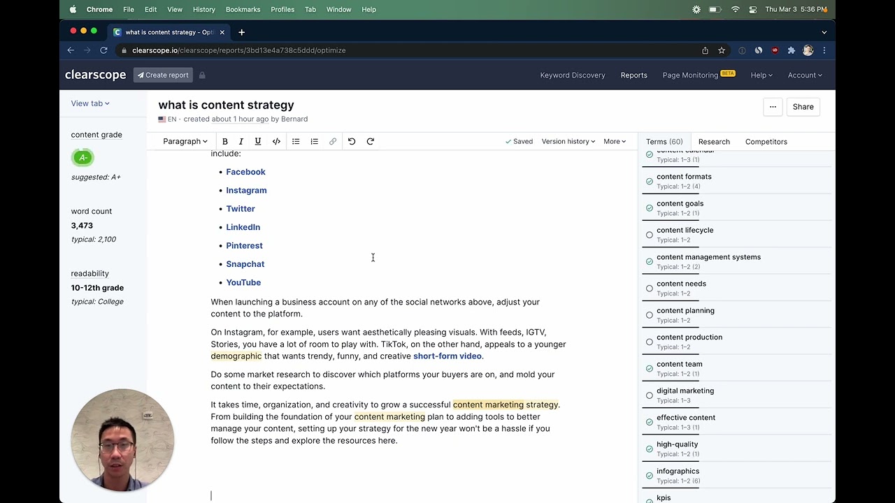 Optimize content in Clearscope's text-editor