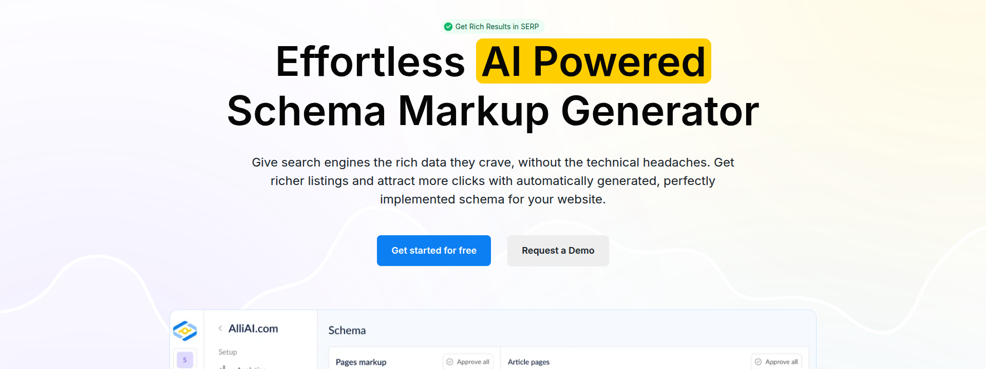 Alli AI product hero section displaying key information