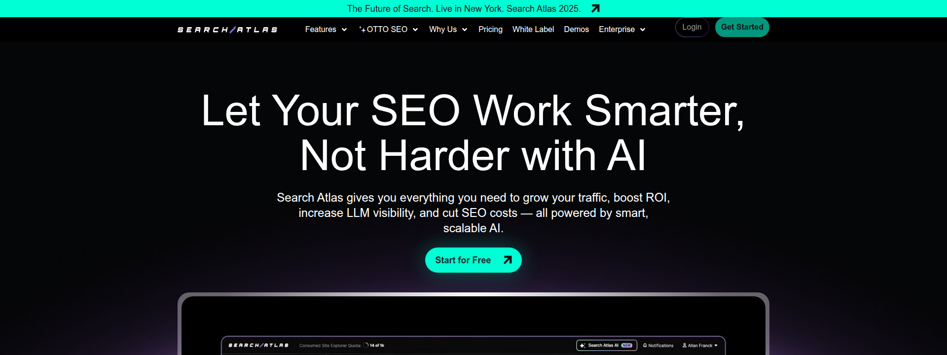 Search Atlas homepage displaying the hero section information