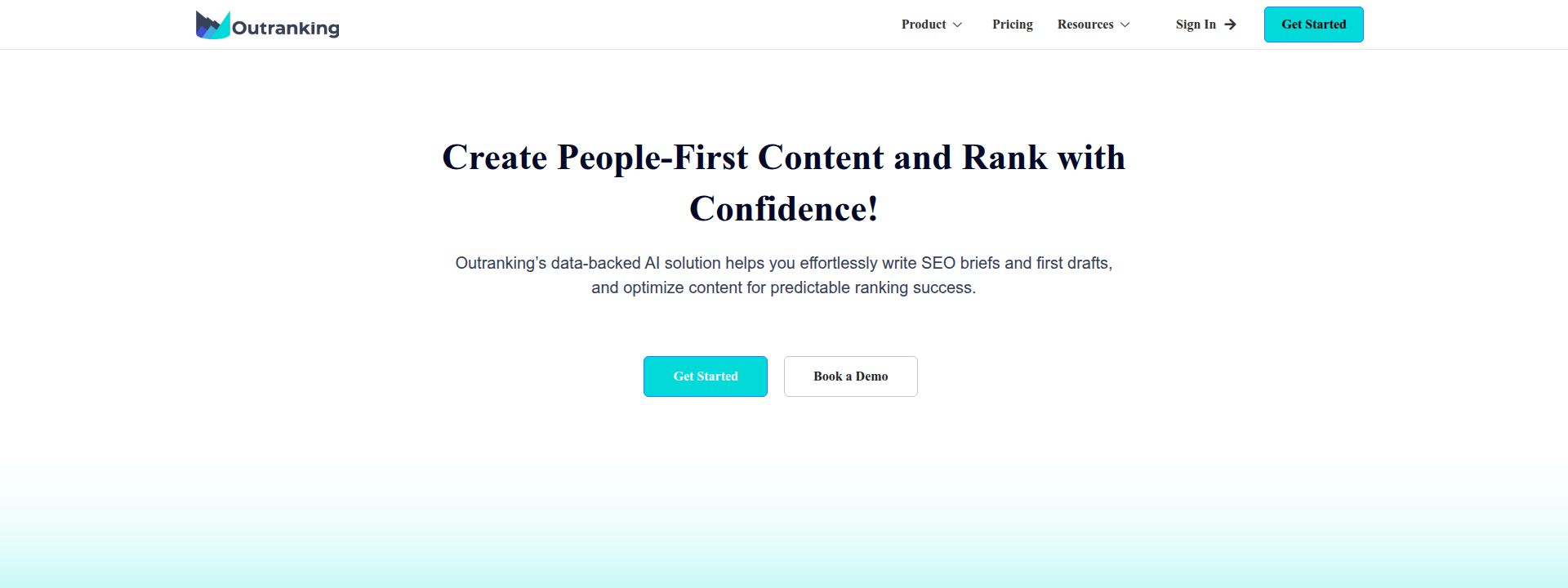 Outranking homepage hero section displaying main information