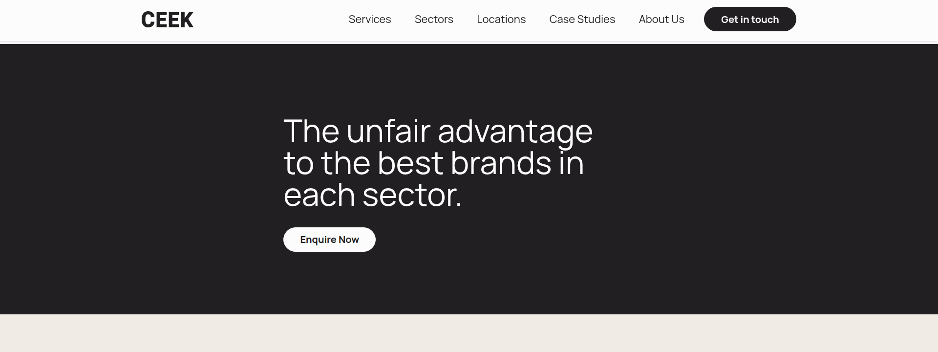 CEEK Marketing homepage hero section displaying main information