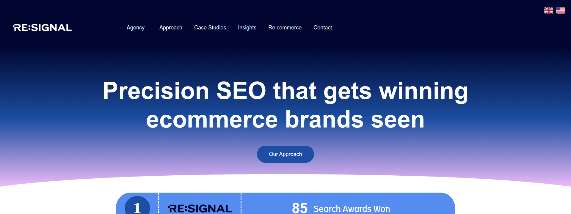 Re:signal homepage hero section displaying main information