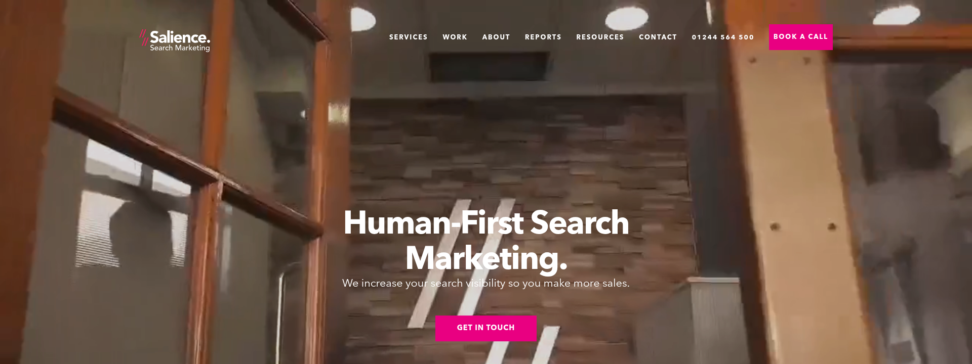 Salience homepage hero section displaying main information