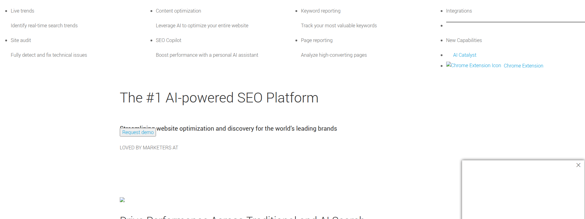 BrightEdge homepage hero section displaying main information