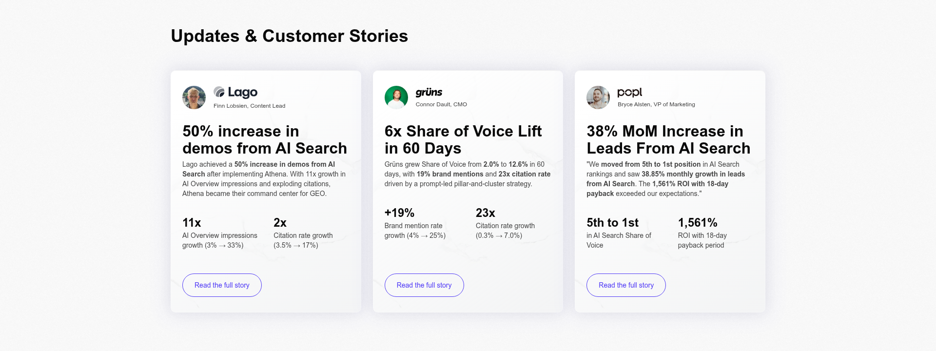 AthenaHQ homepage hero section displaying main information