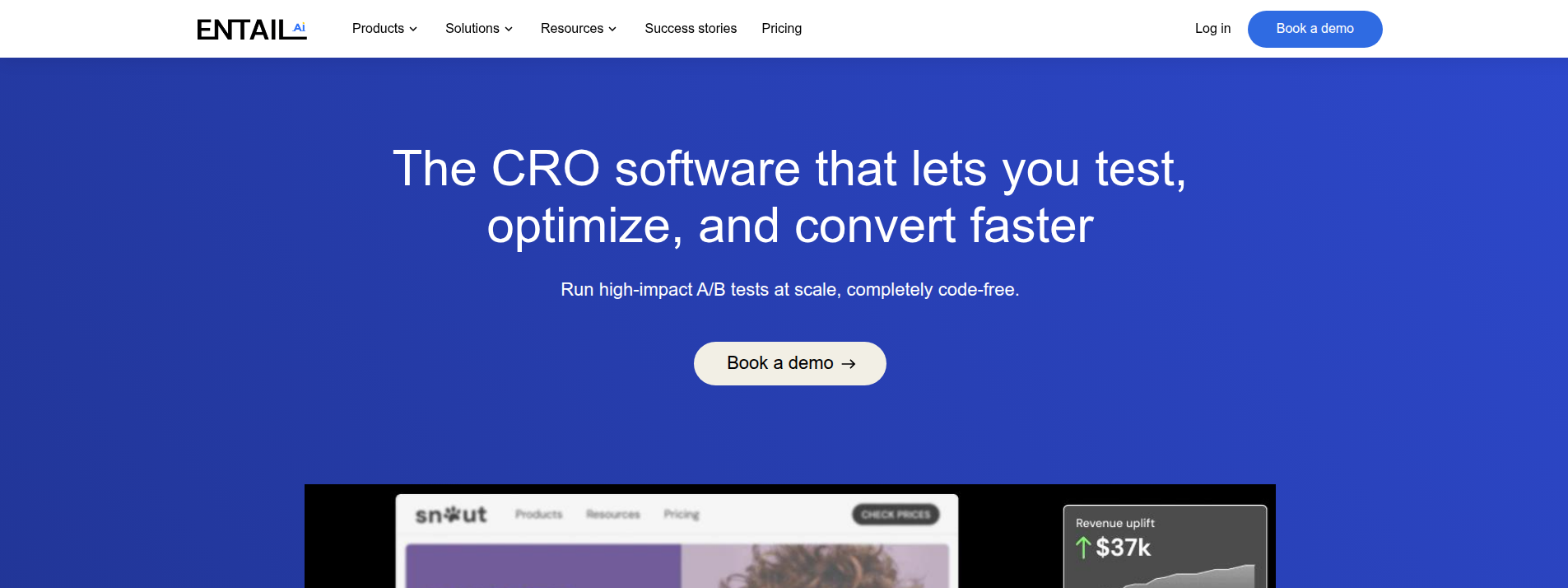 Entail.ai homepage hero section displaying main information