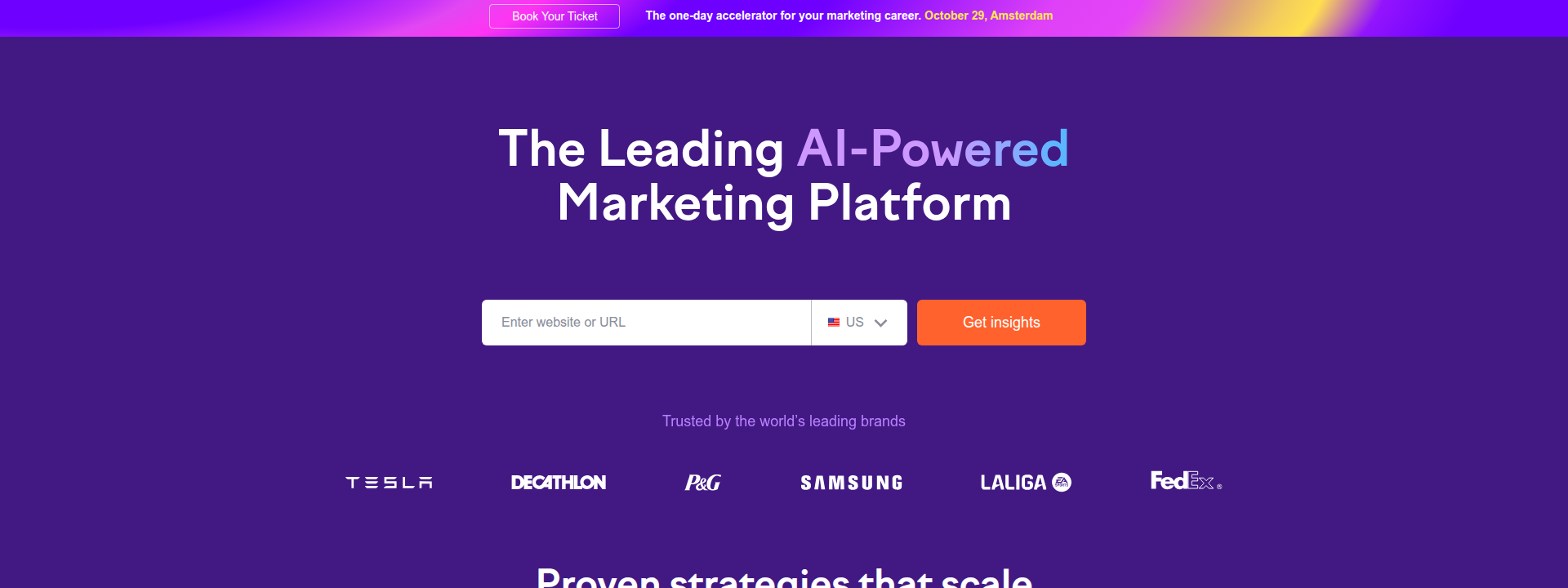 Semrush homepage hero section displaying main information