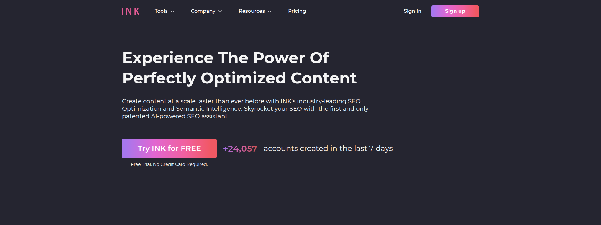 INK for All homepage displaying hero section information