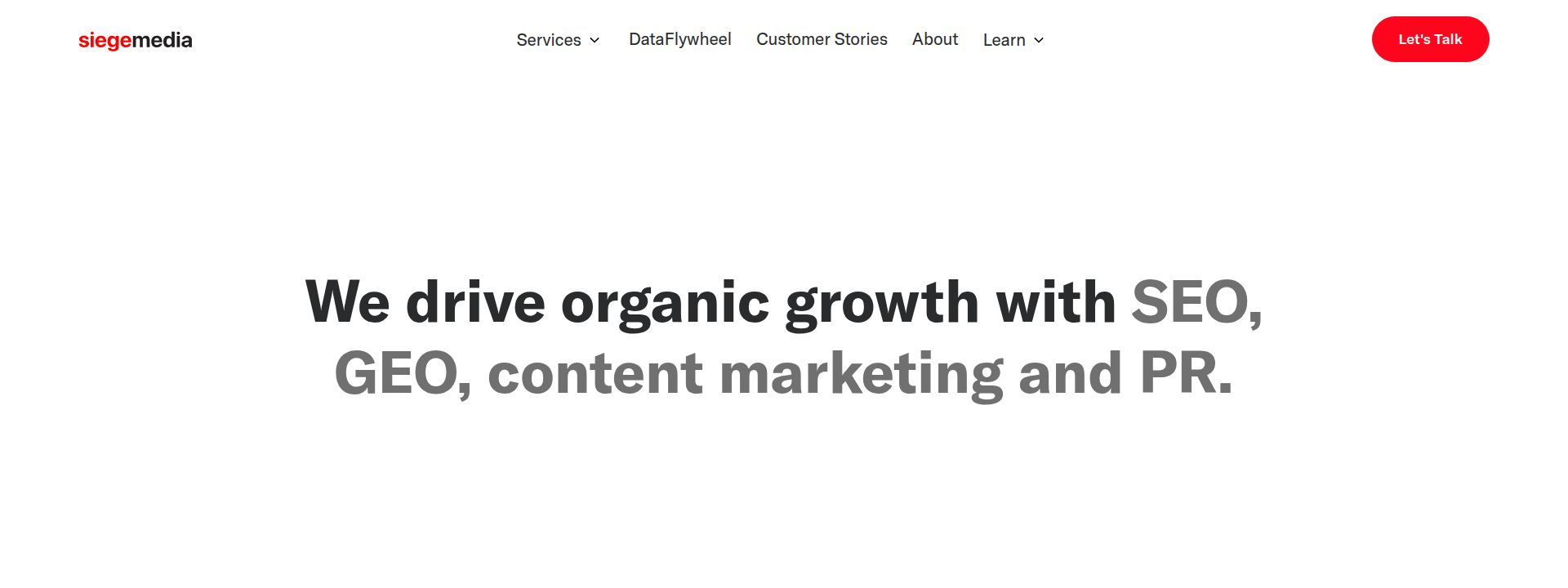 Siege Media homepage hero section displaying main information