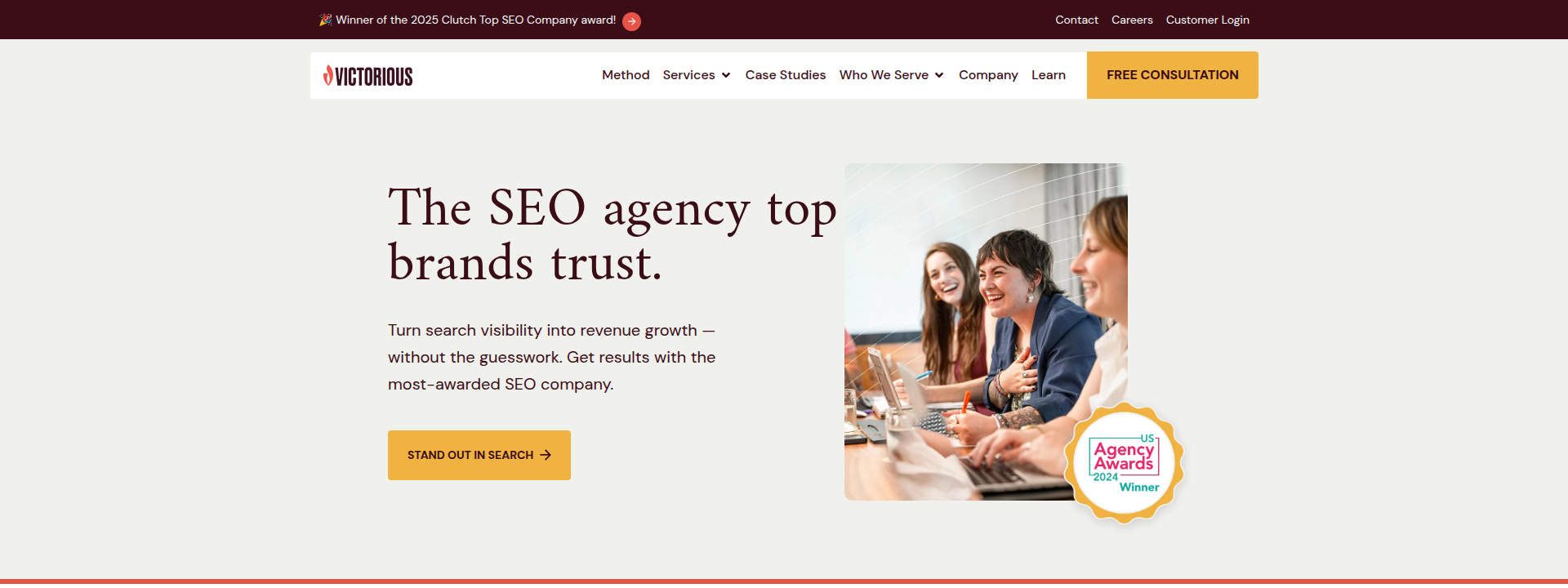 Victorious homepage hero section displaying hero information